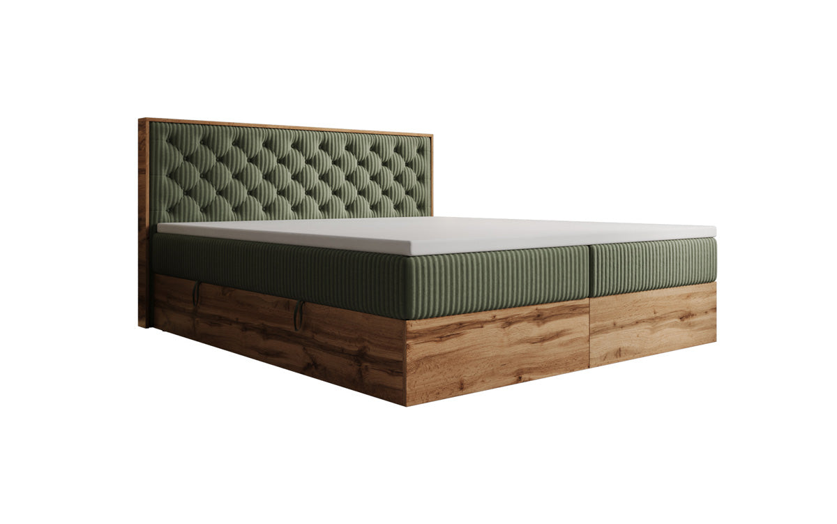 Boxspringbed Timber Chester in Ribstof met opbergruimte