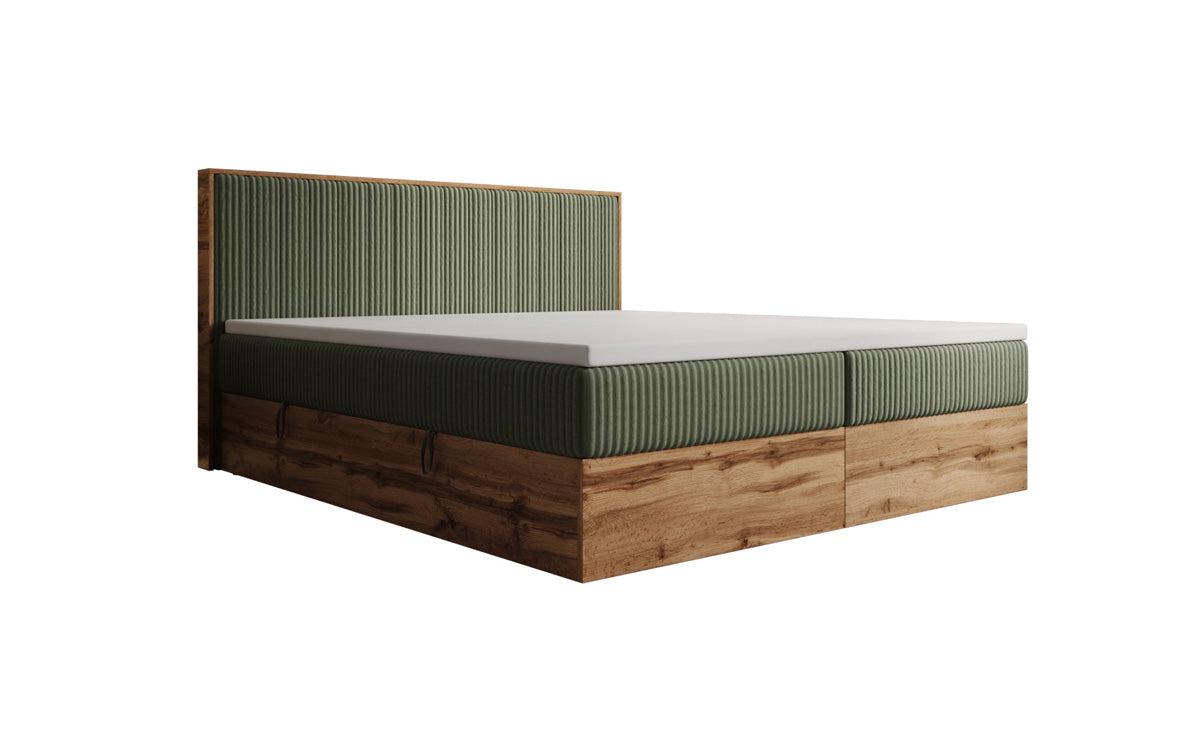 Boxspringbed Timber Line in Ribstof met opbergruimte