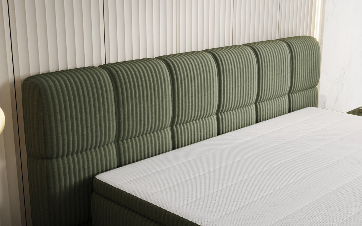 Boxspringbed Bombo in Ribstof met opbergruimte