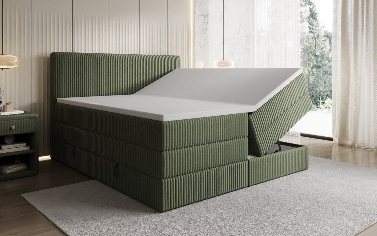 Boxspringbed Kubo King in Ribstof met opbergruimte
