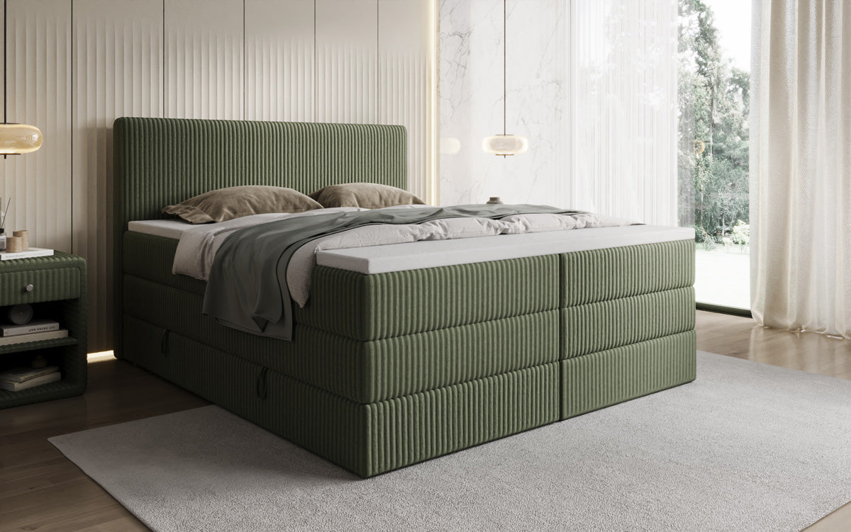 Boxspringbed Kubo King in Ribstof met opbergruimte