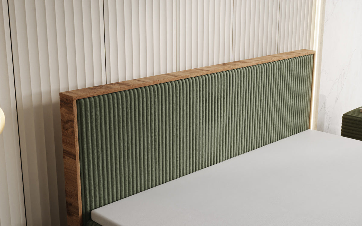 Boxspringbed Timber in Ribstof met opbergruimte