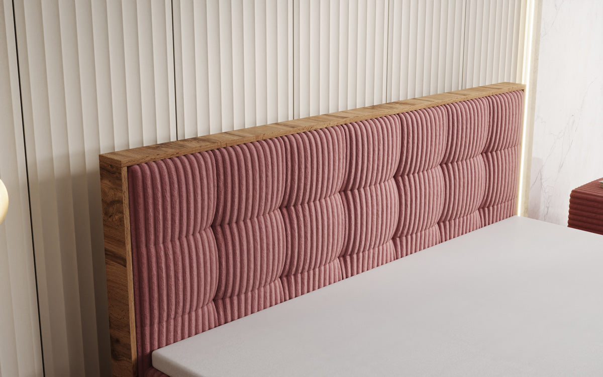 Boxspringbed Timber Quad in Ribstof met opbergruimte