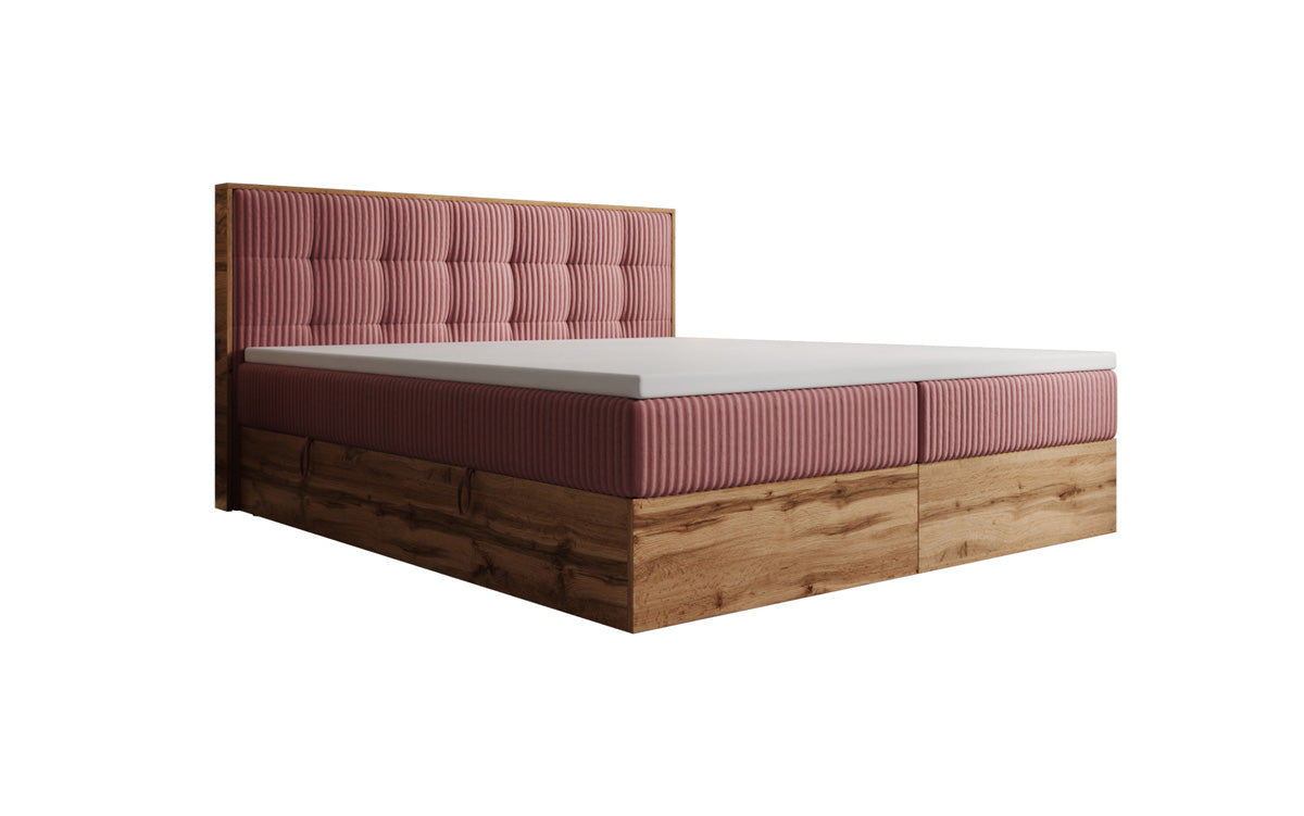 Boxspringbed Timber Quad in Ribstof met opbergruimte