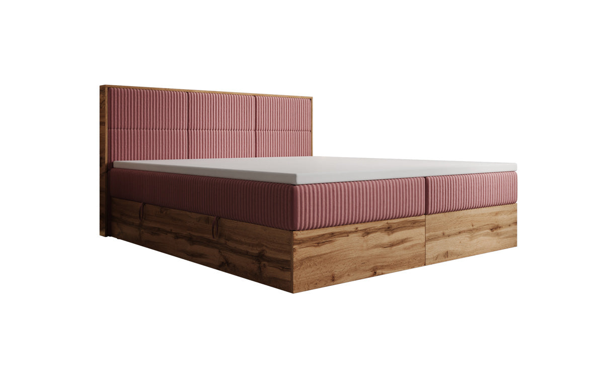 Boxspringbed Timber Panel in Ribstof met opbergruimte