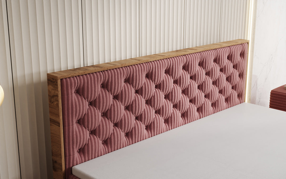 Boxspringbed Timber Chester in Ribstof met opbergruimte