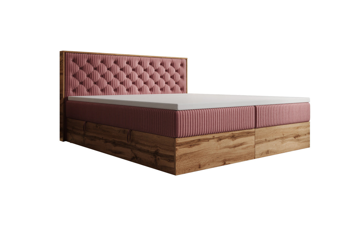 Boxspringbed Timber Chester in Ribstof met opbergruimte