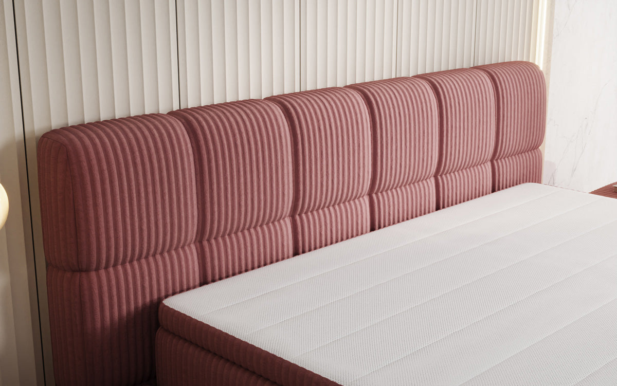 Boxspringbed Bombo in Ribstof met opbergruimte