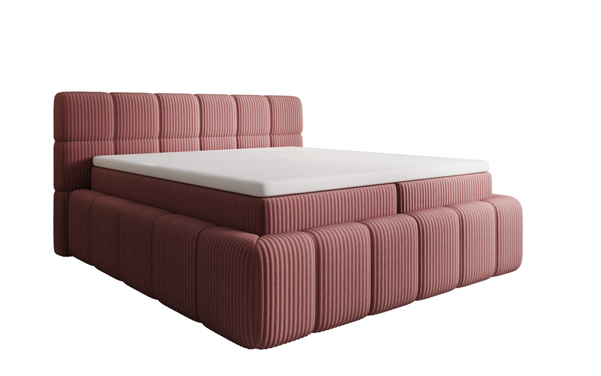 Boxspringbed Bombo in Ribstof met opbergruimte