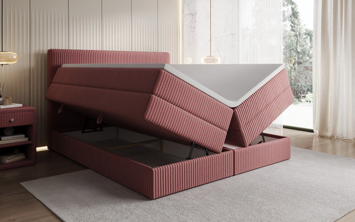 Boxspringbed Kubo King in Ribstof met opbergruimte
