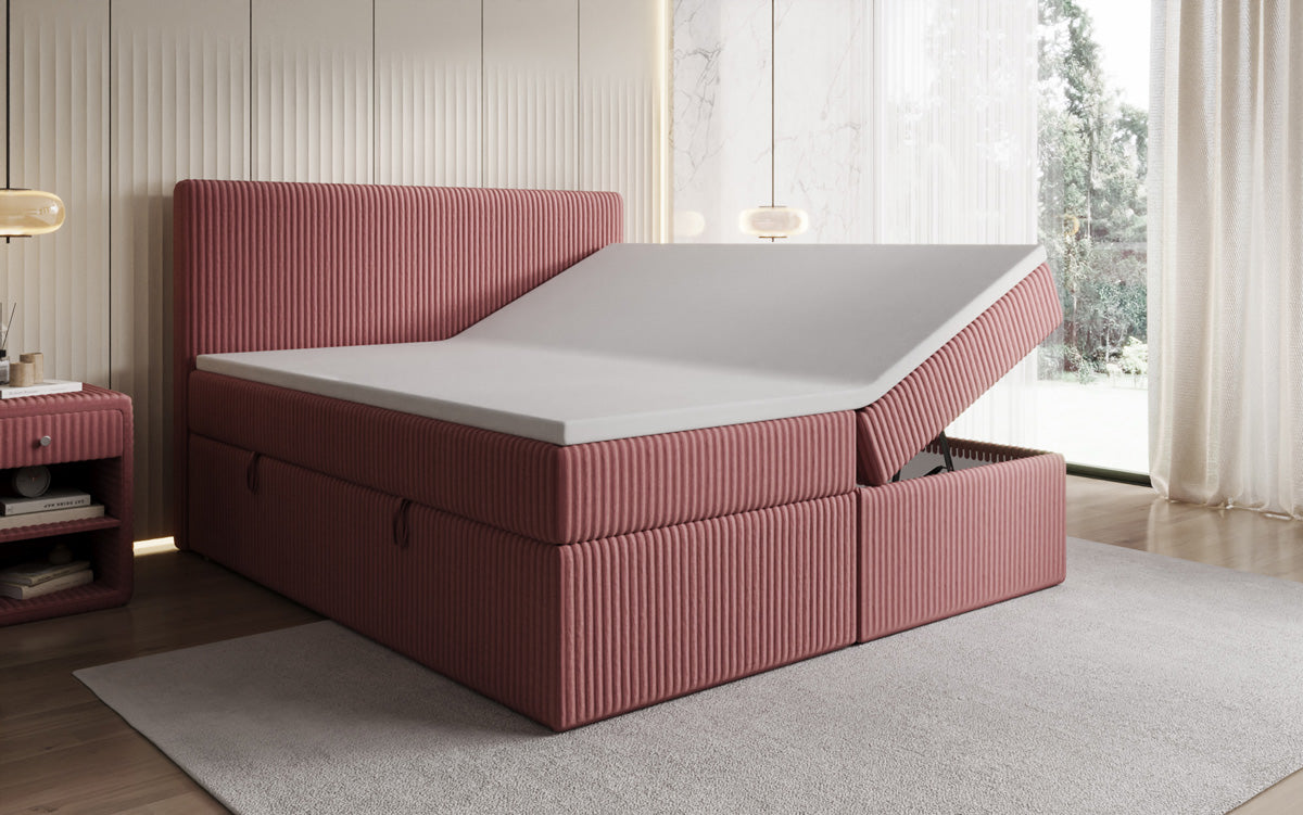 Boxspringbed Kubo in Ribstof met opbergruimte