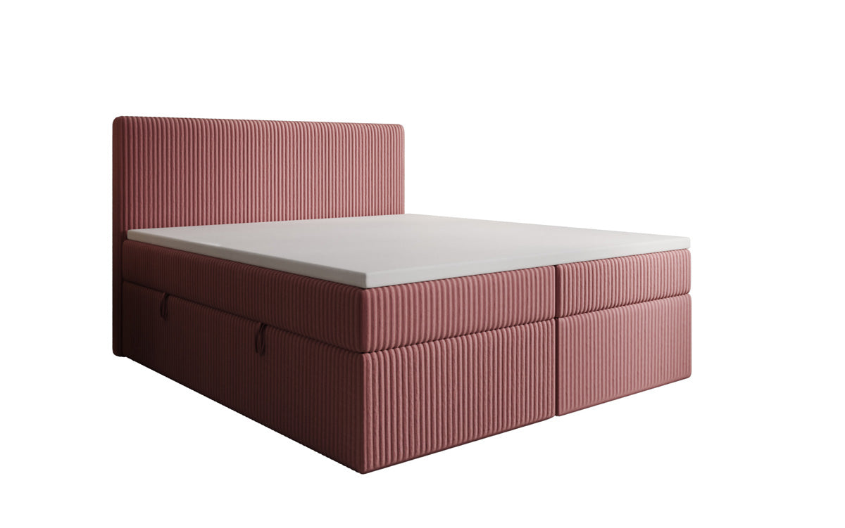 Boxspringbed Kubo in Ribstof met opbergruimte