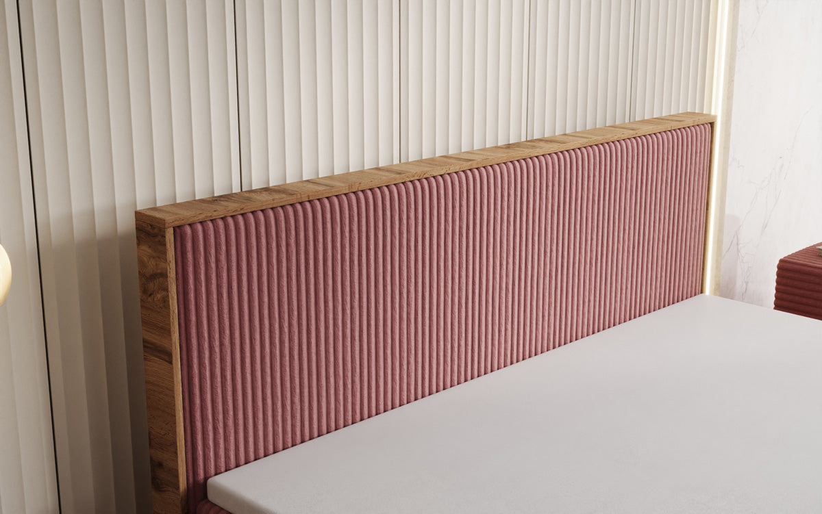 Boxspringbed Timber in Ribstof met opbergruimte