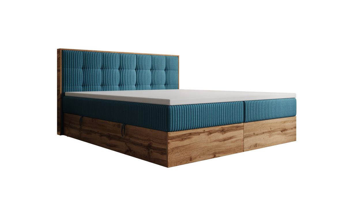 Boxspringbed Timber Quad in Ribstof met opbergruimte