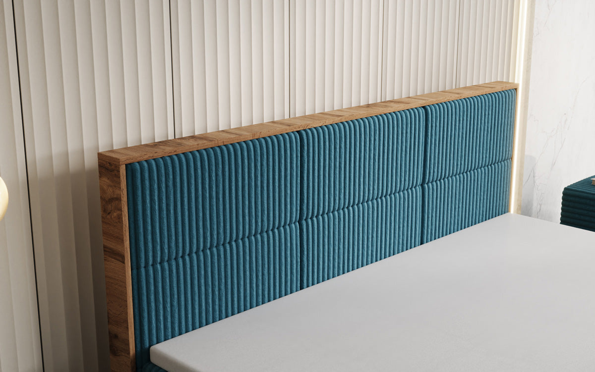 Boxspringbed Timber Panel in Ribstof met opbergruimte