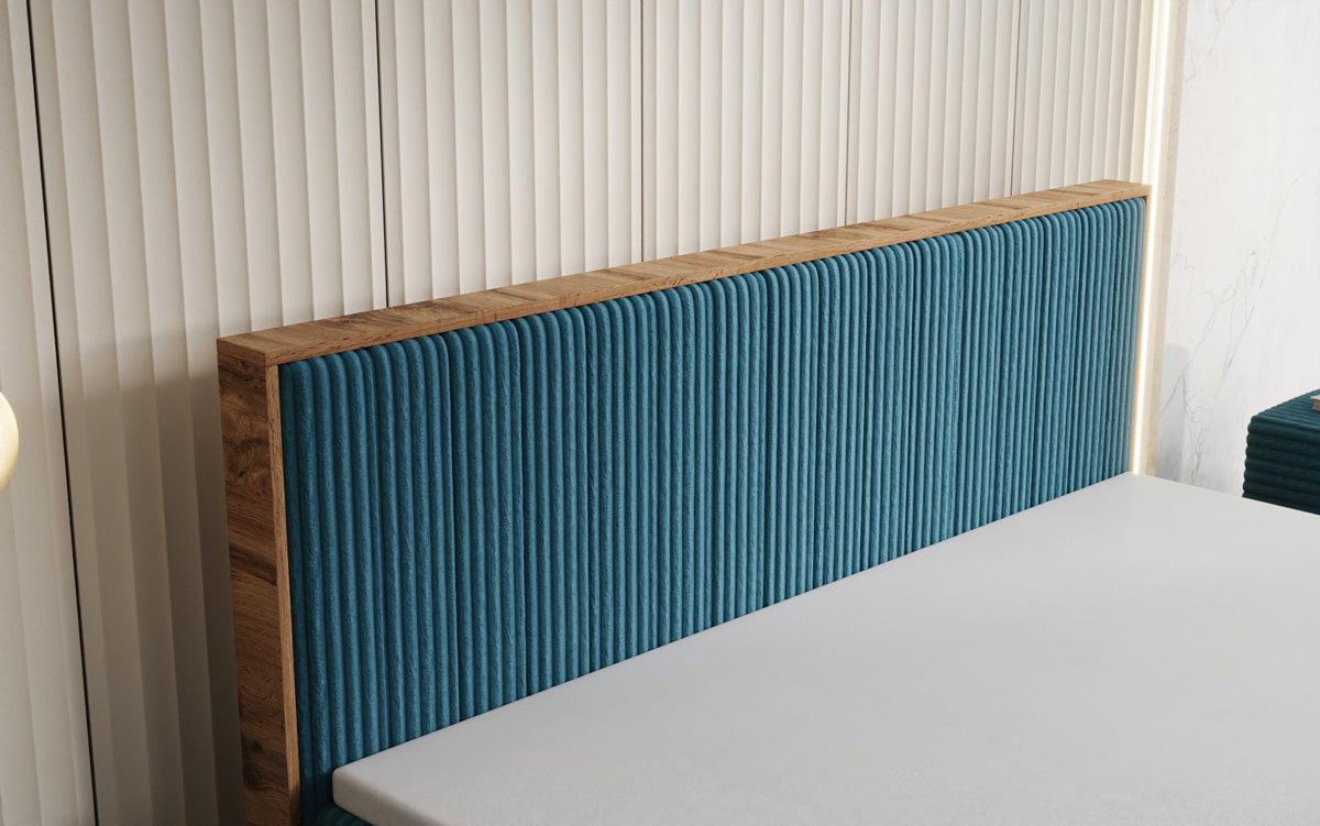 Boxspringbed Timber Line in Ribstof met opbergruimte