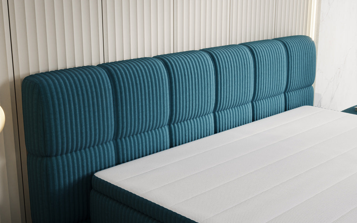 Boxspringbed Bombo in Ribstof met opbergruimte