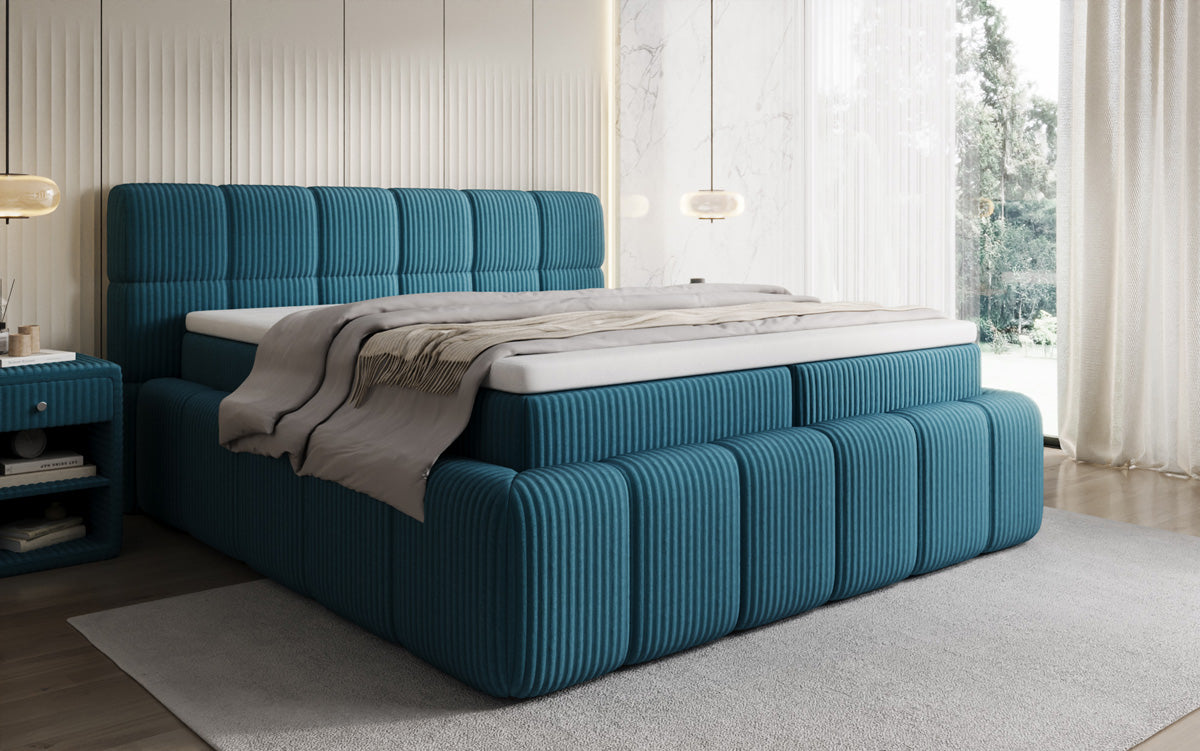 Boxspringbed Bombo in Ribstof met opbergruimte