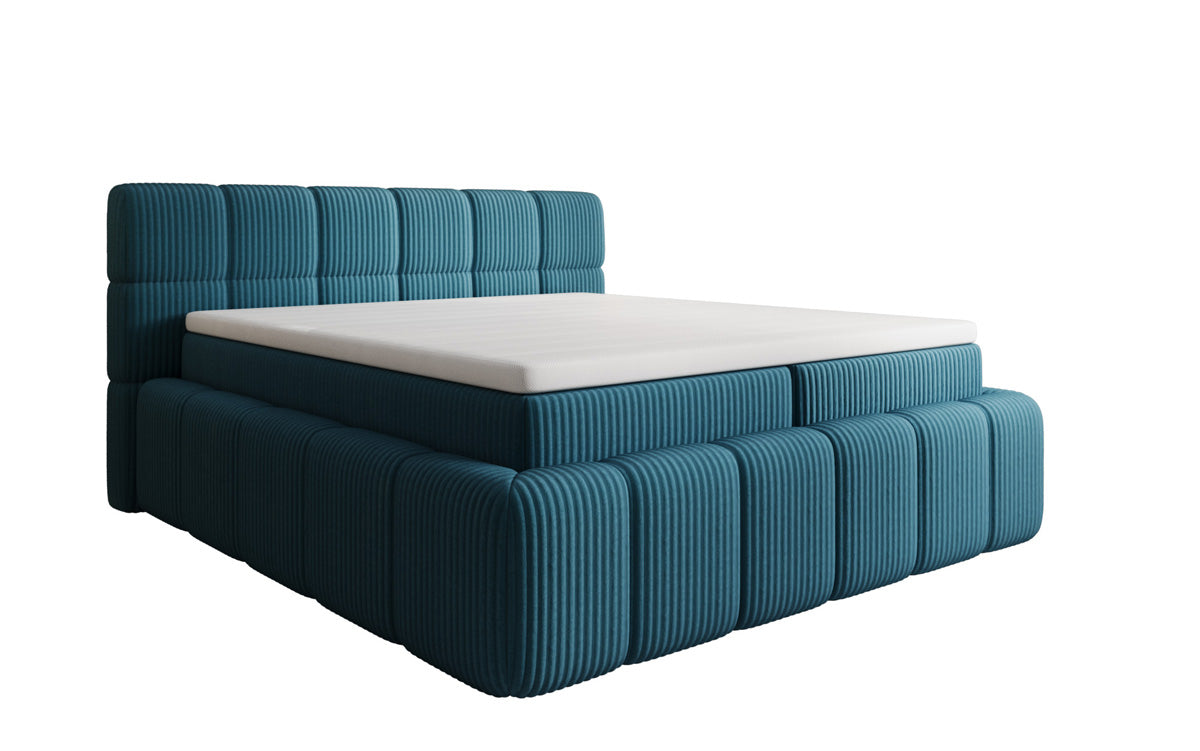 Boxspringbed Bombo in Ribstof met opbergruimte