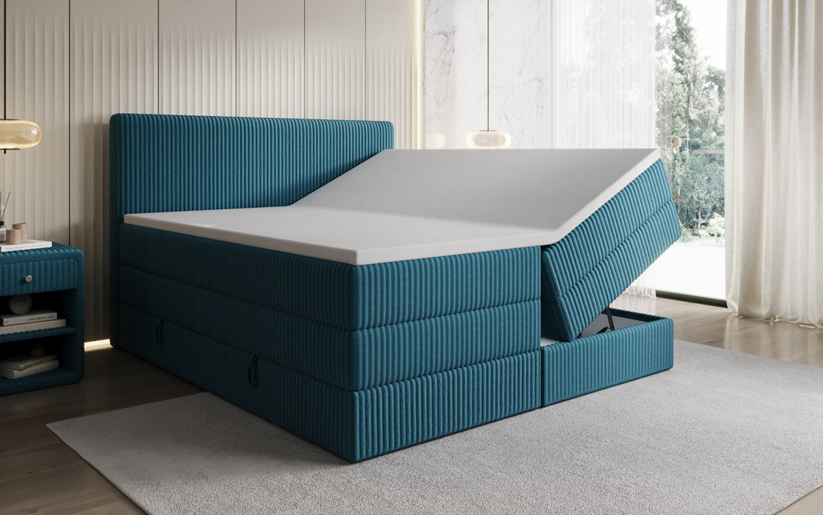 Boxspringbed Kubo King in Ribstof met opbergruimte