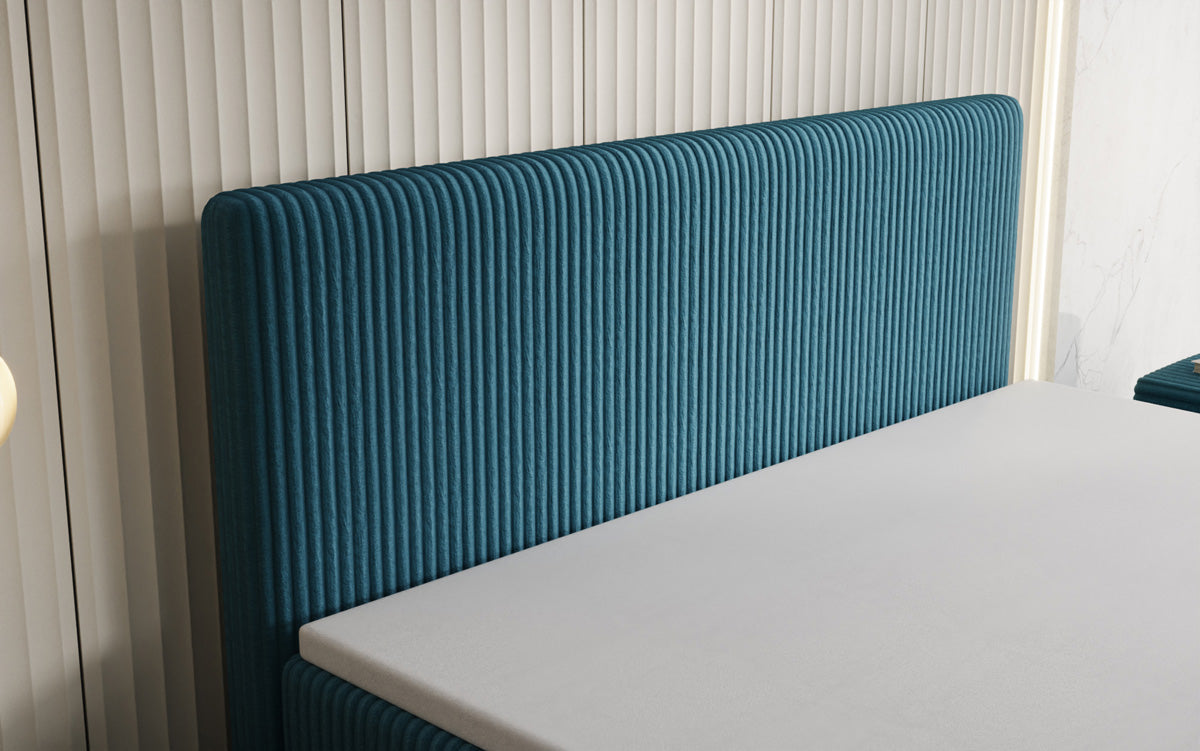 Boxspringbed Kubo in Ribstof met opbergruimte