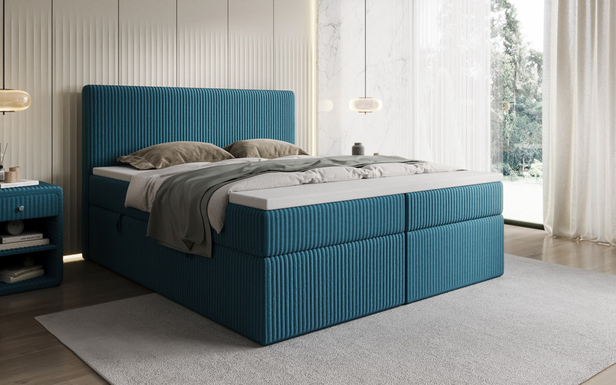 Boxspringbed Kubo in Ribstof met opbergruimte