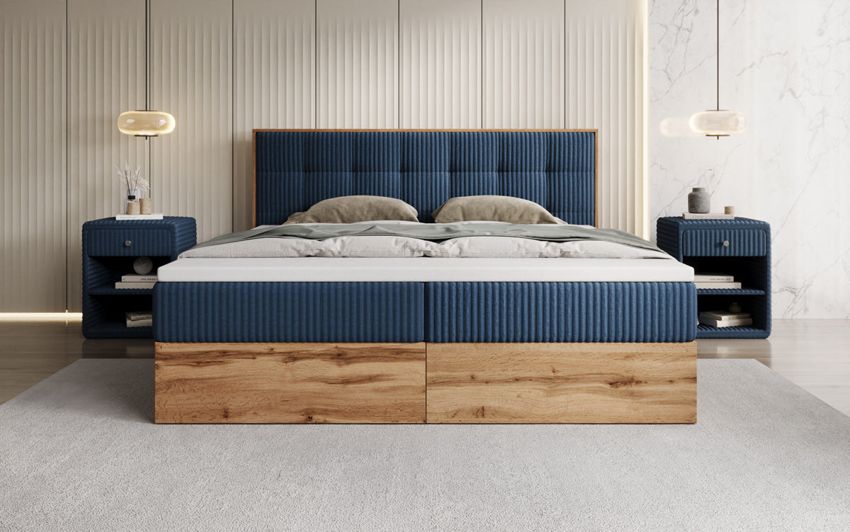 Boxspringbed Timber Quad in Ribstof met opbergruimte