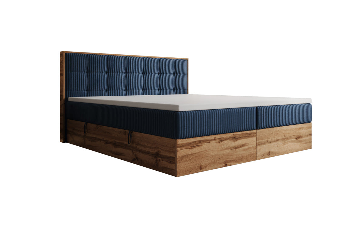 Boxspringbed Timber Quad in Ribstof met opbergruimte
