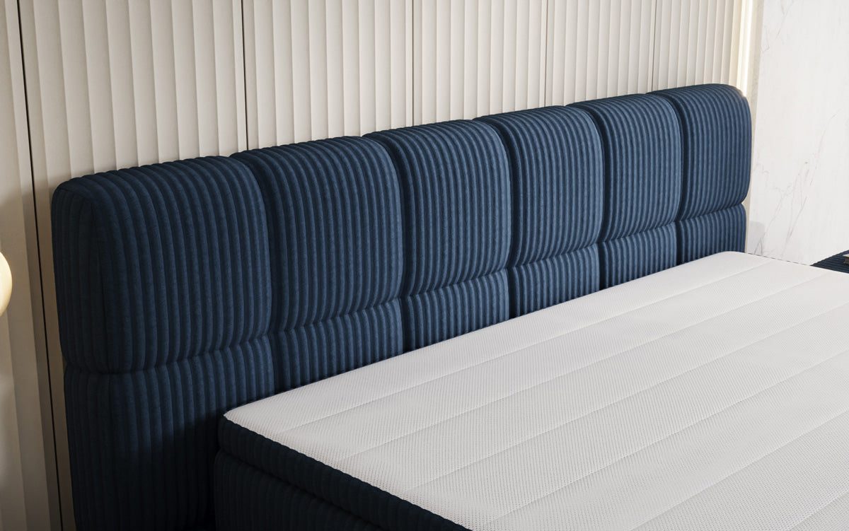 Boxspringbed Bombo in Ribstof met opbergruimte