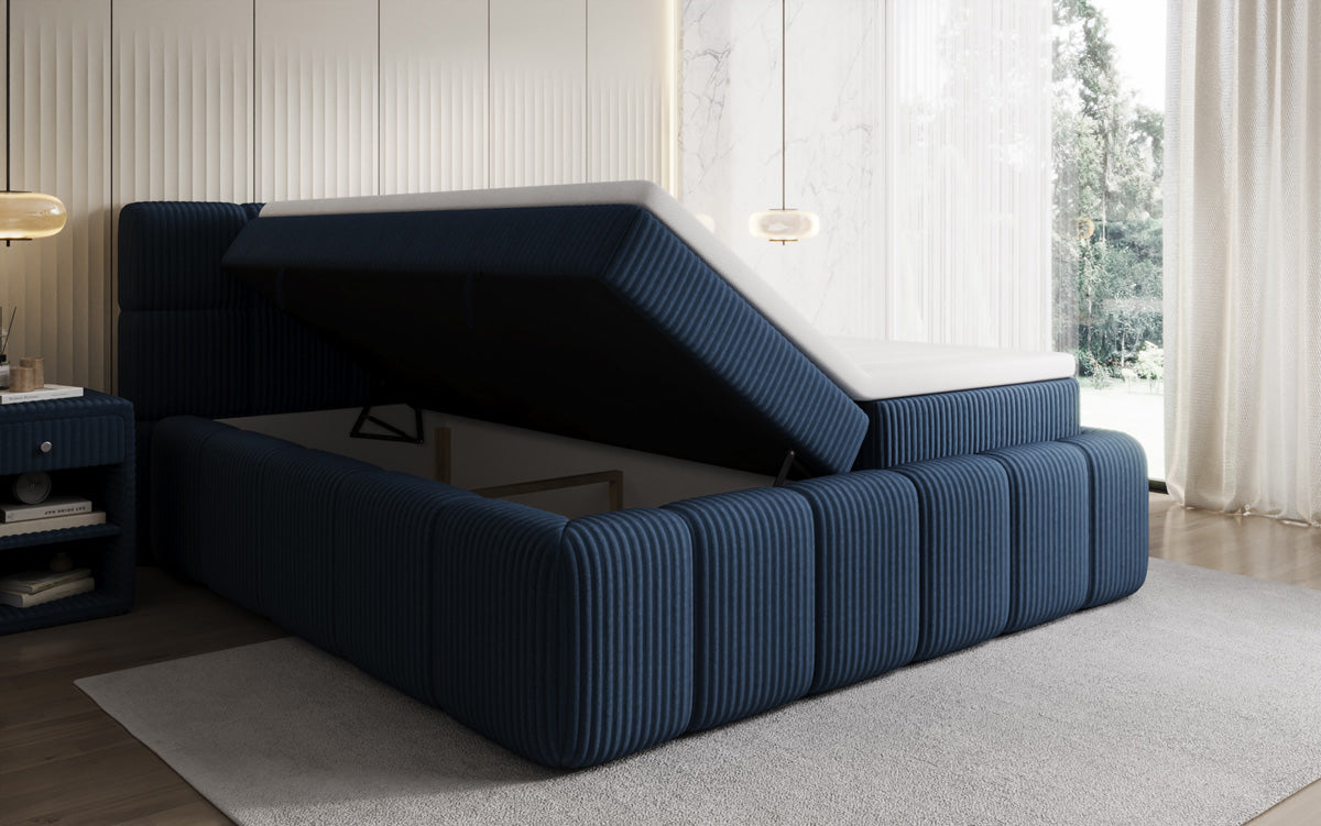 Boxspringbed Bombo in Ribstof met opbergruimte