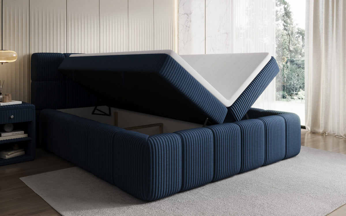 Boxspringbed Bombo in Ribstof met opbergruimte