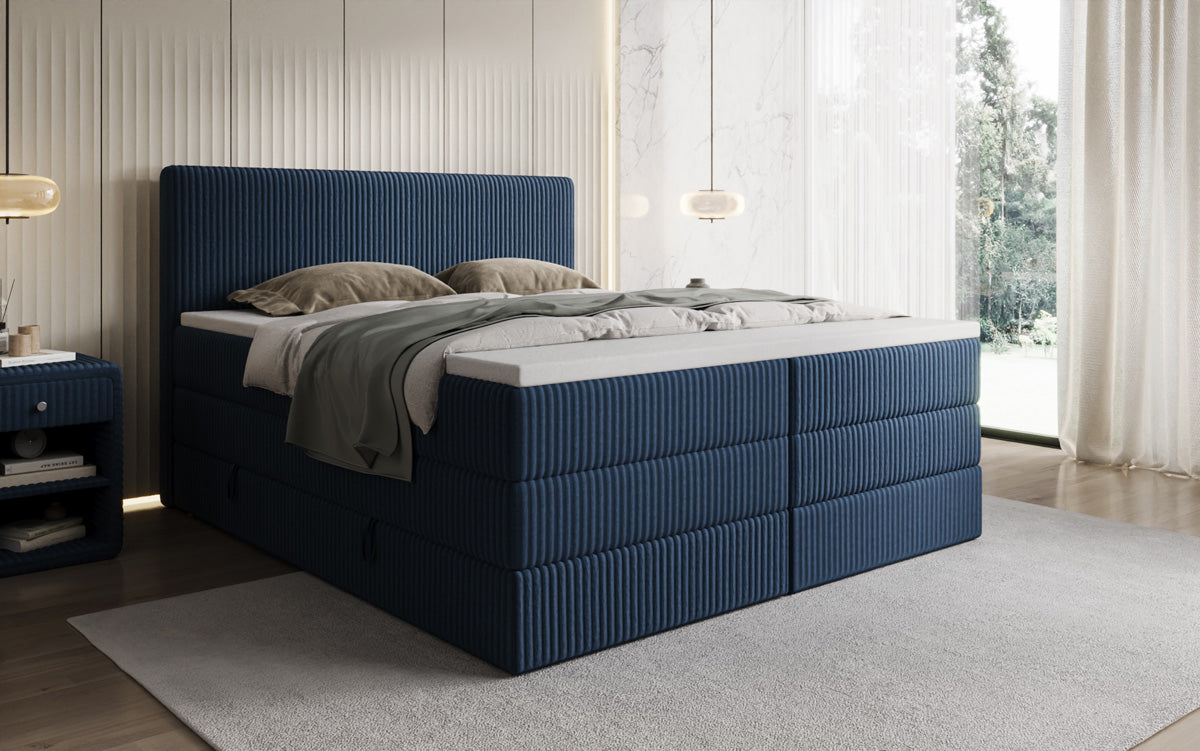 Boxspringbed Kubo King in Ribstof met opbergruimte