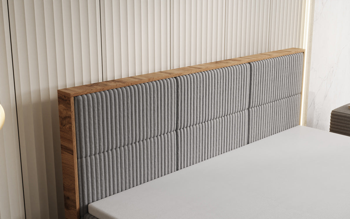 Boxspringbed Timber Panel in Ribstof met opbergruimte