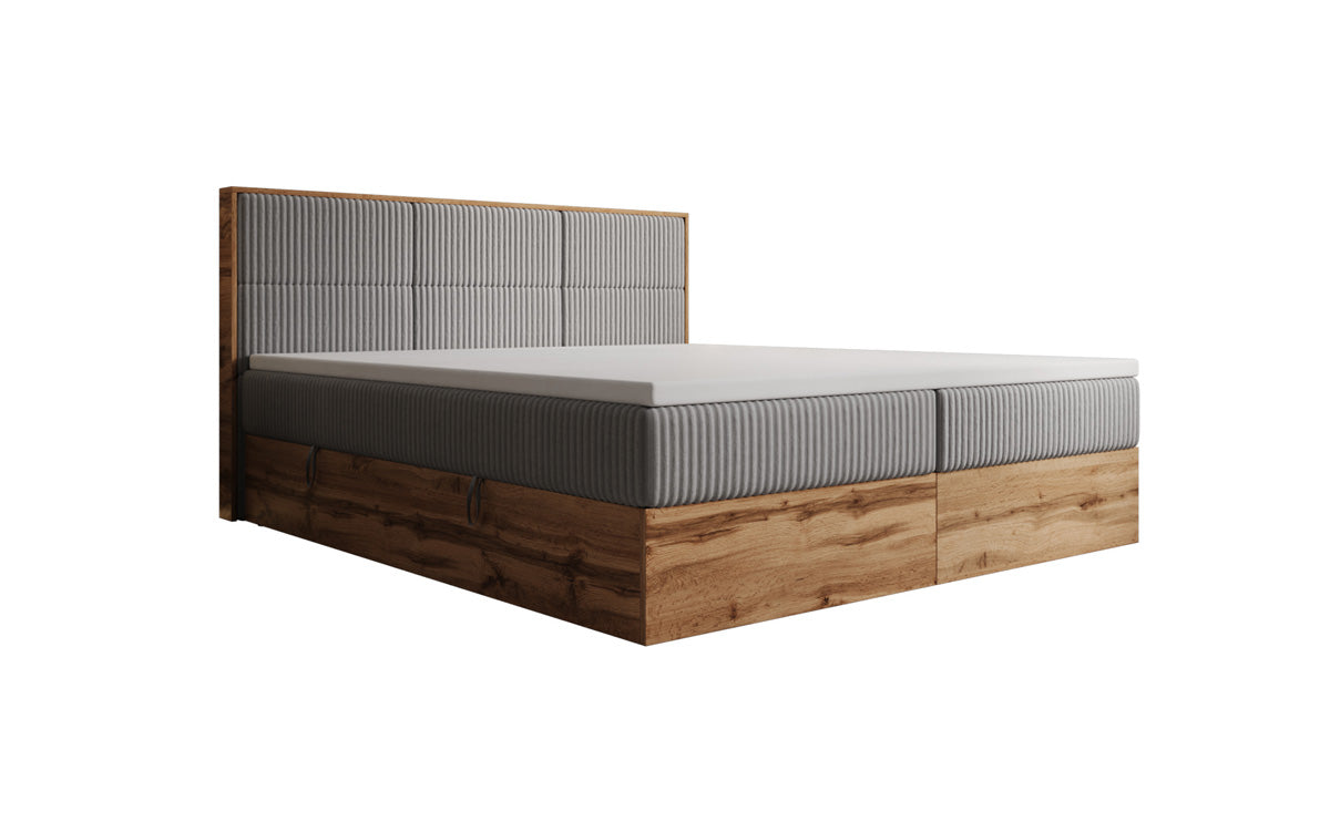 Boxspringbed Timber Panel in Ribstof met opbergruimte