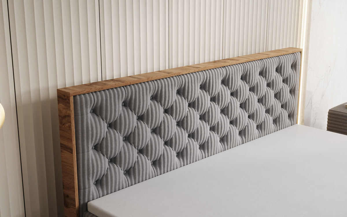 Boxspringbed Timber Chester in Ribstof met opbergruimte