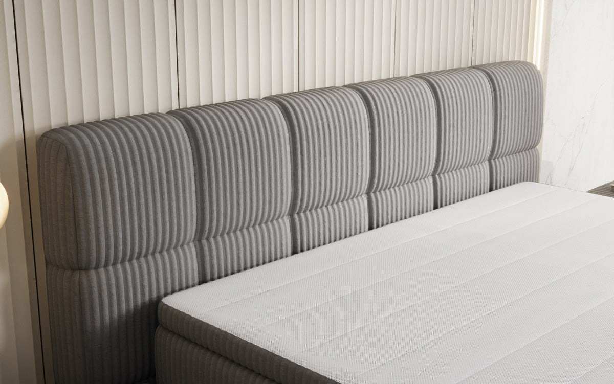 Boxspringbed Bombo in Ribstof met opbergruimte