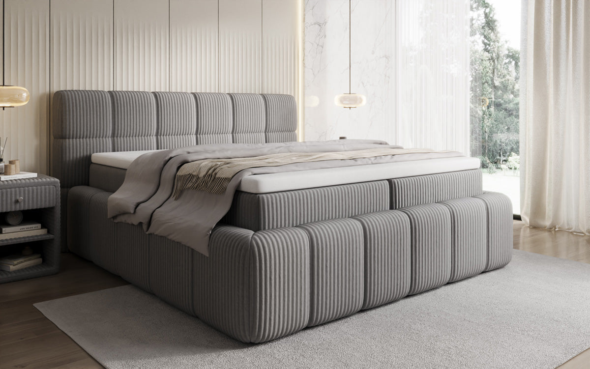 Boxspringbed Bombo in Ribstof met opbergruimte