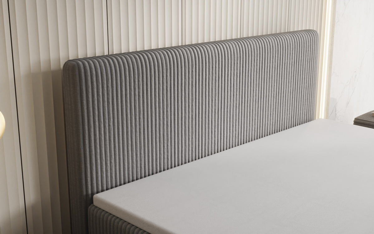 Boxspringbed Kubo in Ribstof met opbergruimte