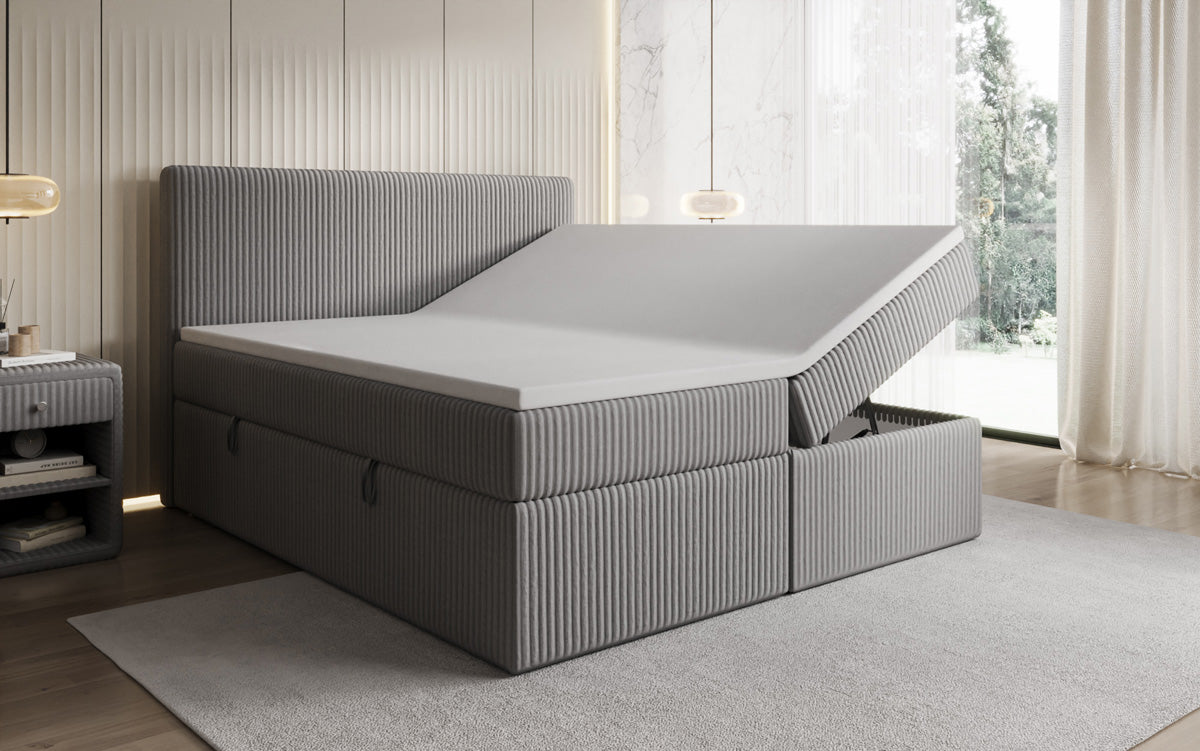 Boxspringbed Kubo in Ribstof met opbergruimte