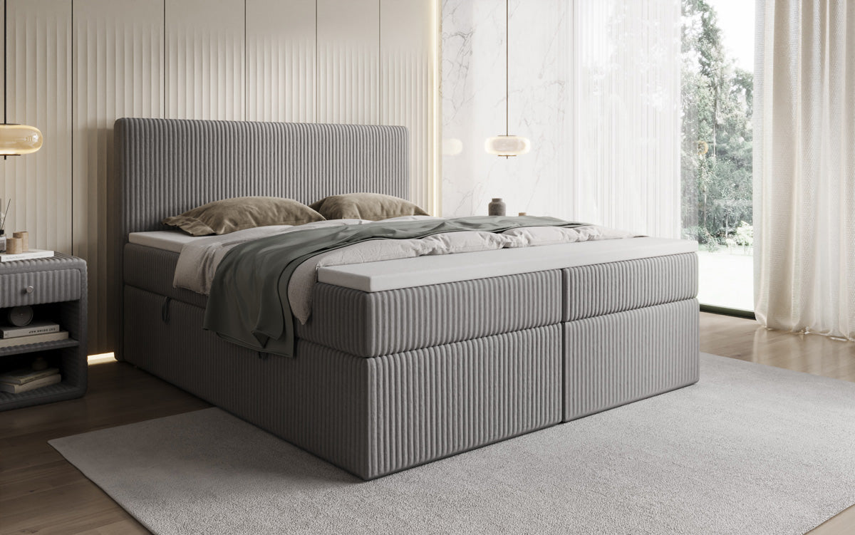 Boxspringbed Kubo in Ribstof met opbergruimte