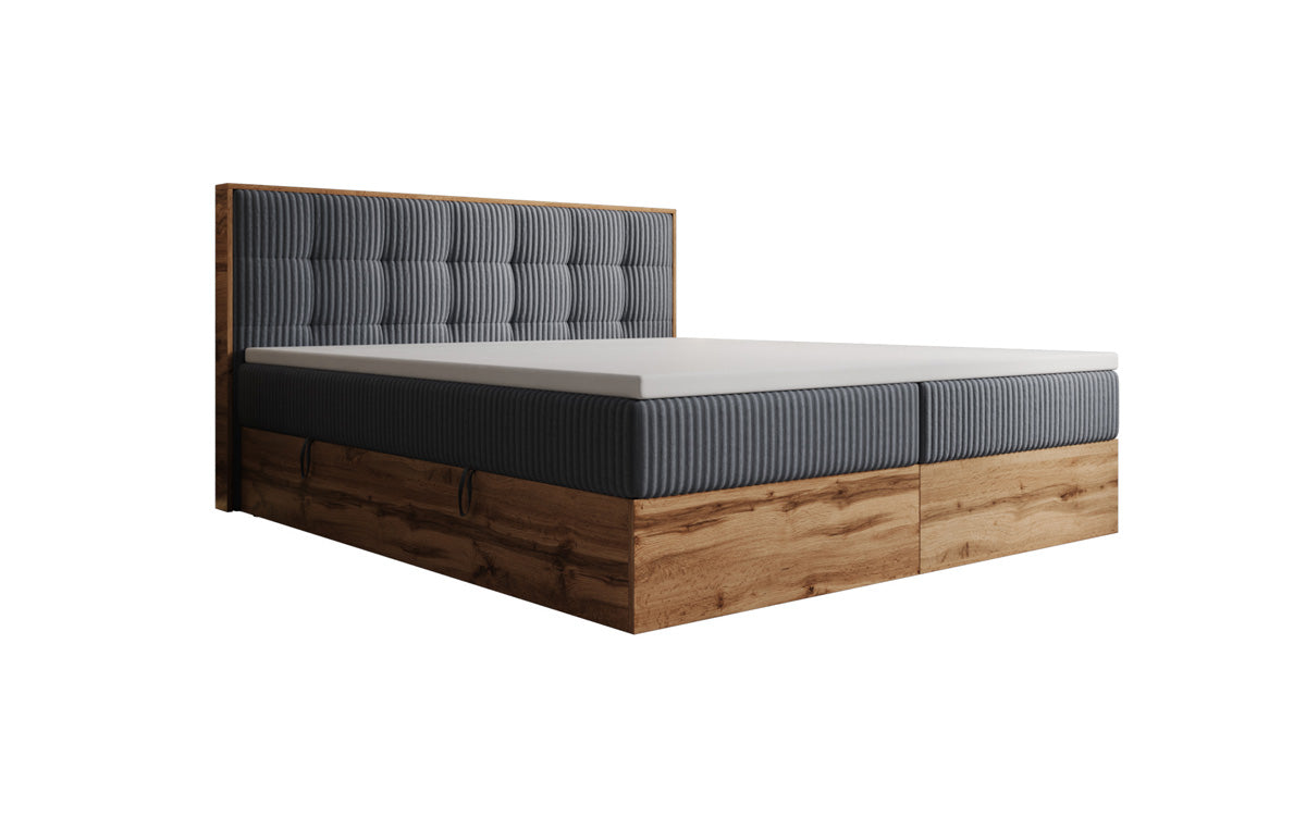 Boxspringbed Timber Quad in Ribstof met opbergruimte