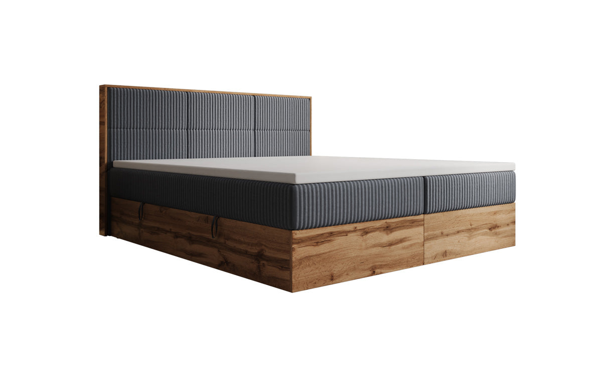 Boxspringbed Timber Panel in Ribstof met opbergruimte