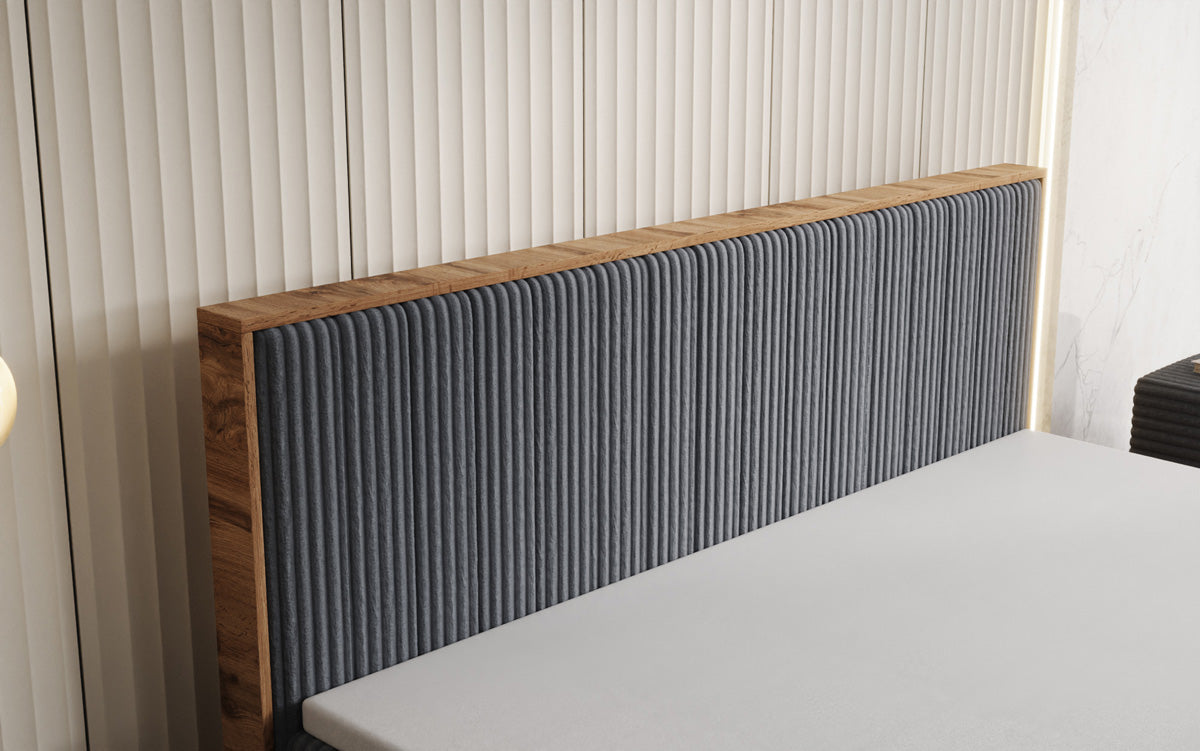 Boxspringbed Timber Line in Ribstof met opbergruimte