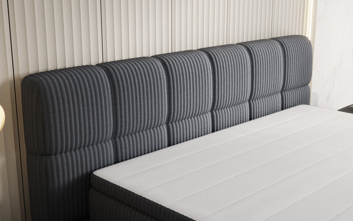 Boxspringbed Bombo in Ribstof met opbergruimte