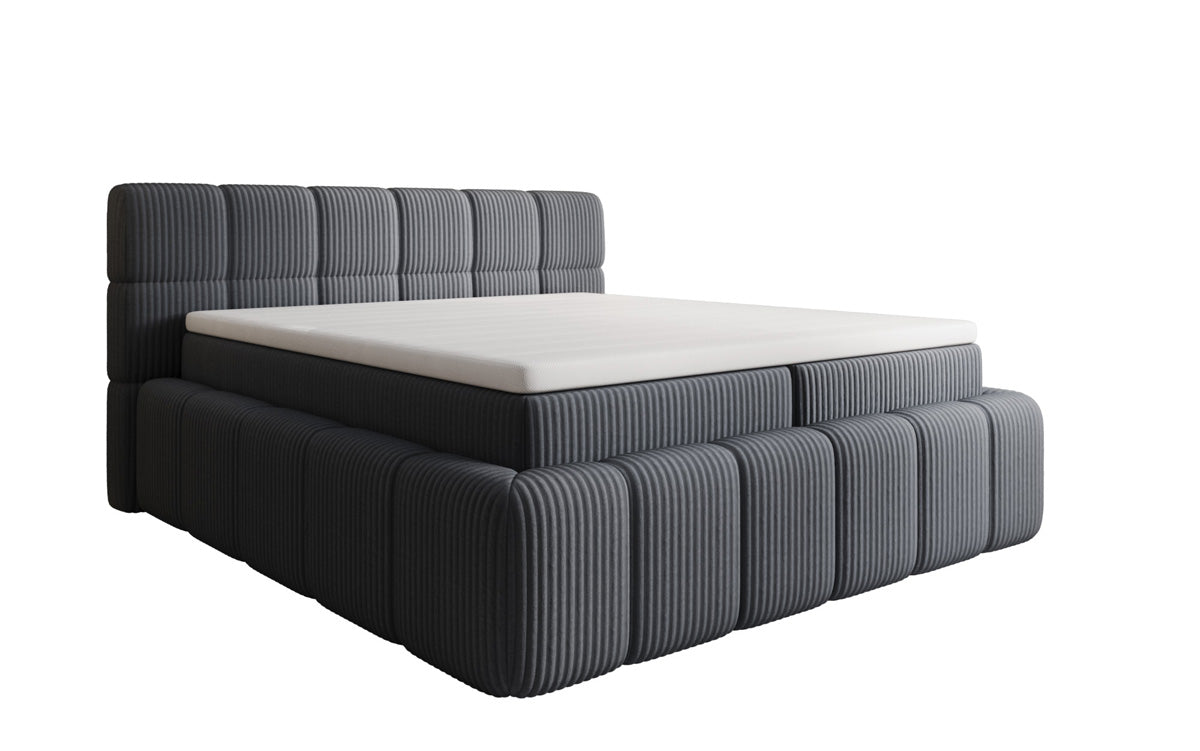 Boxspringbed Bombo in Ribstof met opbergruimte