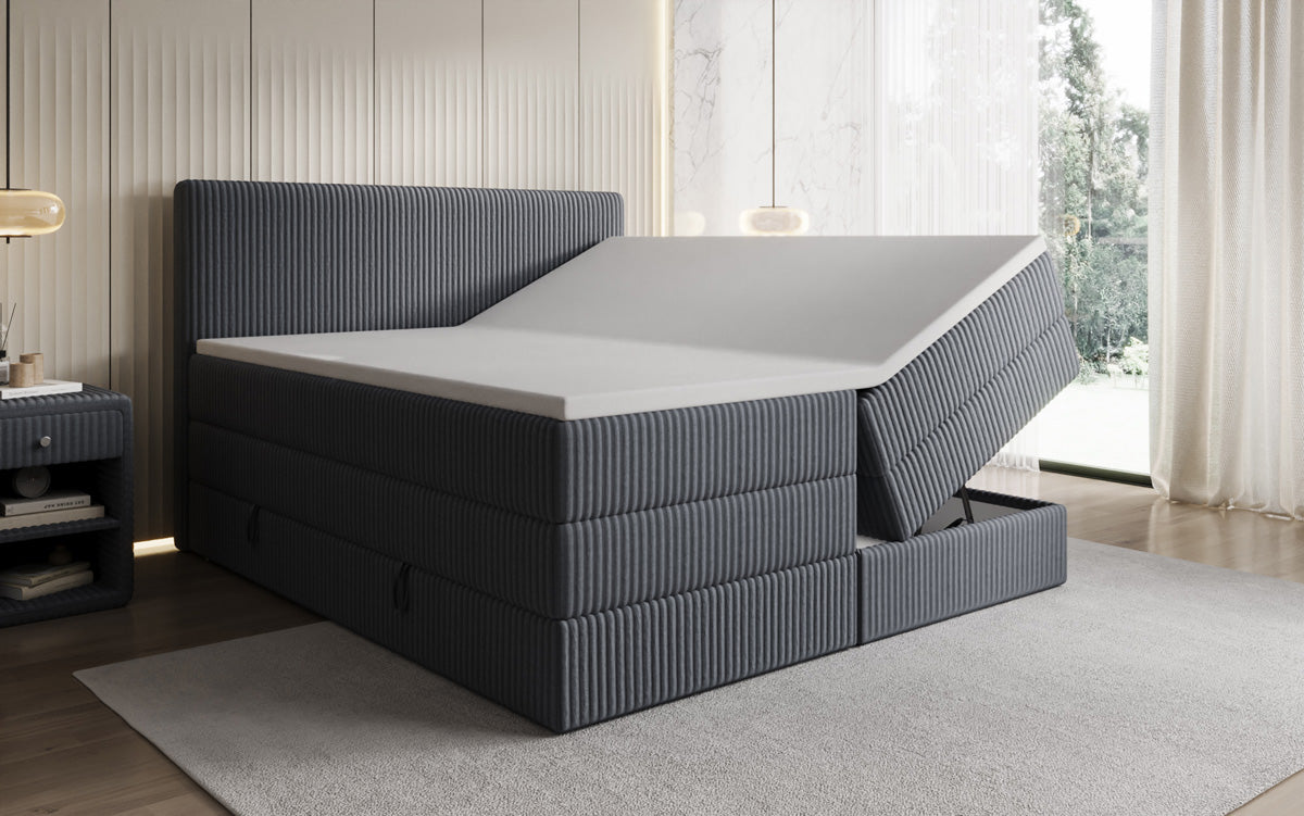 Boxspringbed Kubo King in Ribstof met opbergruimte