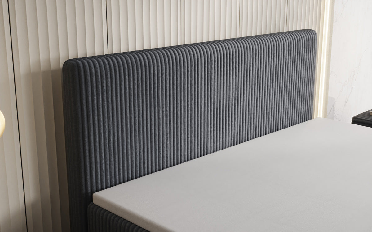 Boxspringbed Kubo in Ribstof met opbergruimte