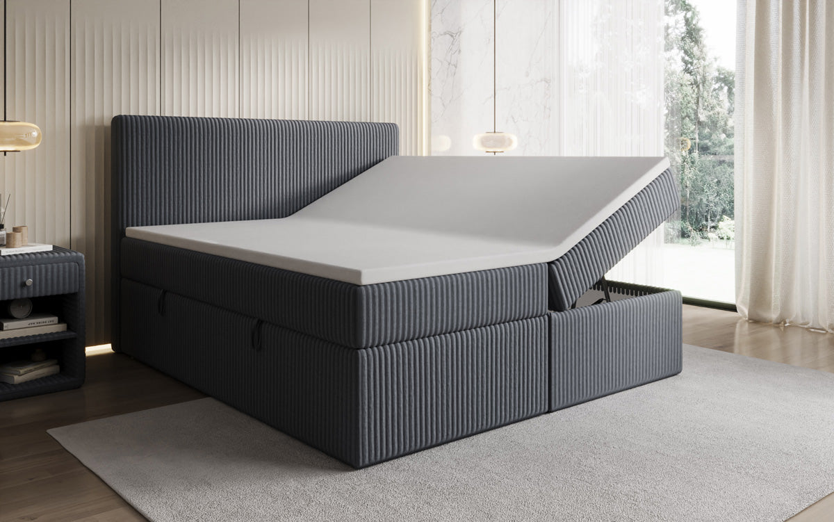 Boxspringbed Kubo in Ribstof met opbergruimte