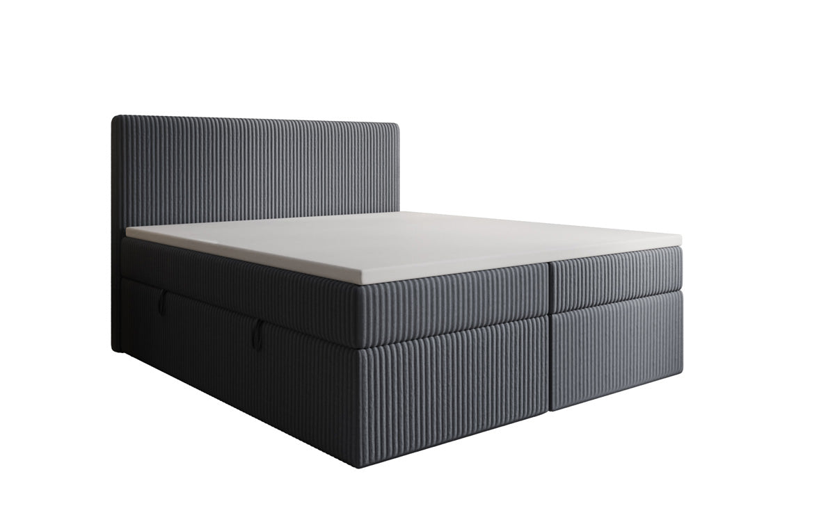 Boxspringbed Kubo in Ribstof met opbergruimte
