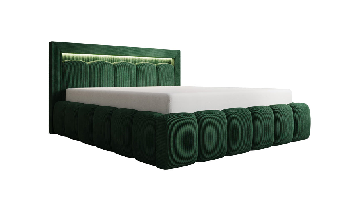 Designer gestoffeerd bed Lume in Ribstof met opbergruimte en RGB-verlichting